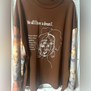 Slightly cropped, plus sized long sleeve shirt